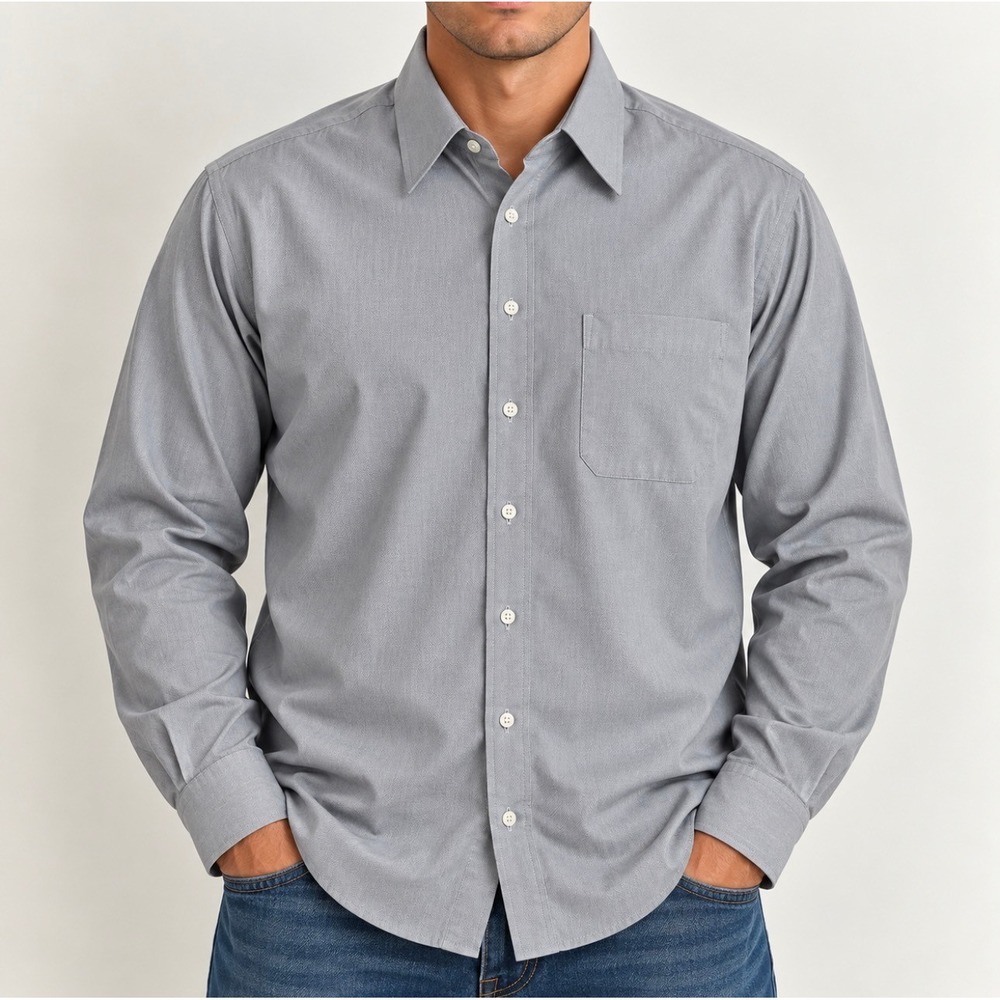 Roundtree & Yorke Shirt 17.5 35 Gray Good Gold Label Non-Iron Herringbone Cotton